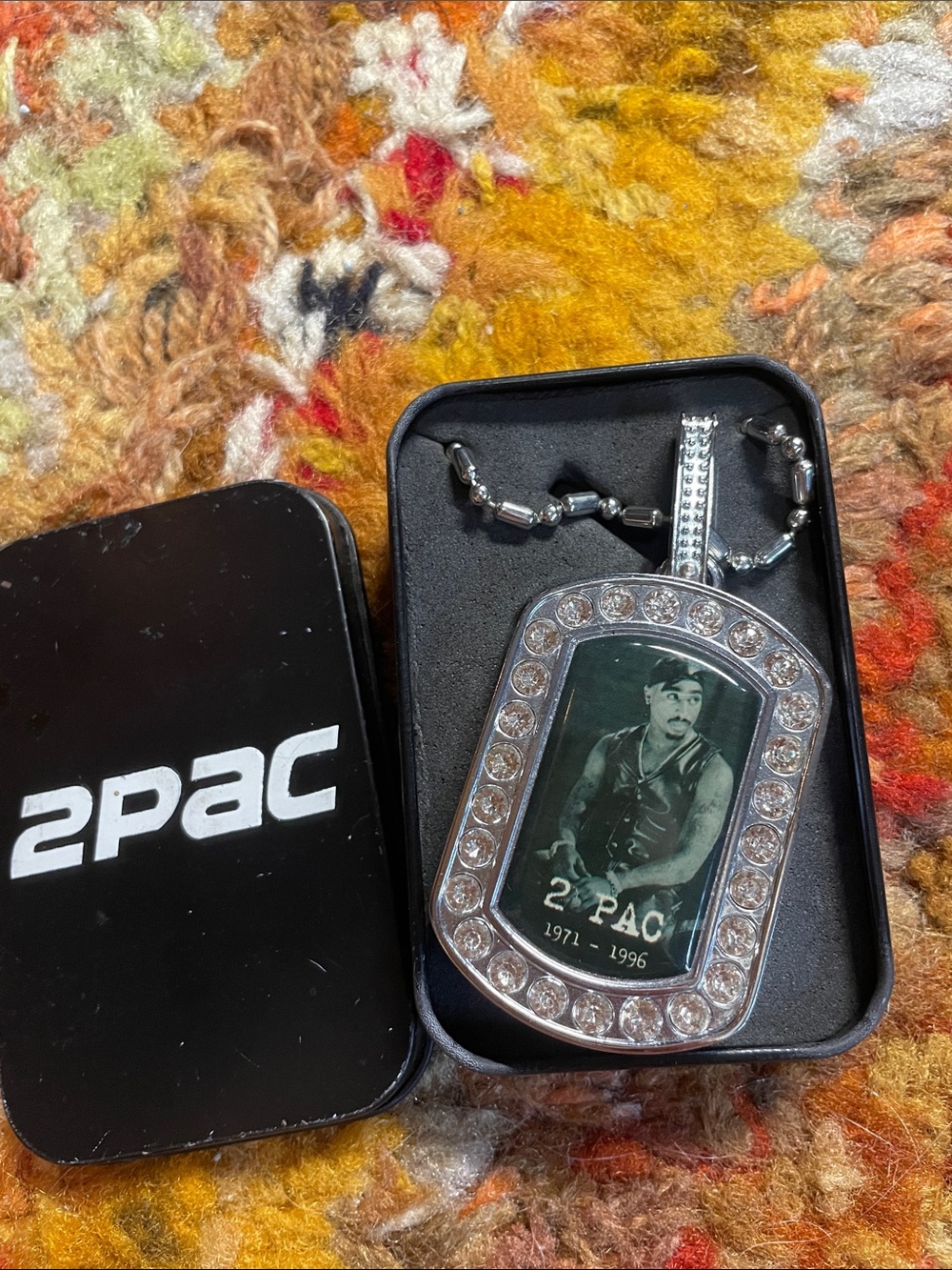 Tupac Silver-Tone Black Photo Dog Tag Necklace with lighter